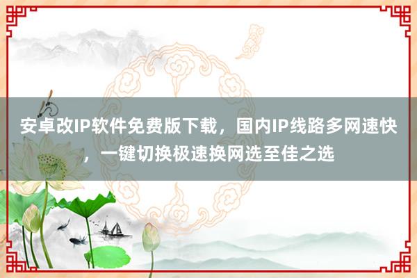 安卓改IP软件免费版下载，国内IP线路多网速快，一键切换极速换网选至佳之选