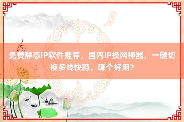 免费静态IP软件推荐，国内IP换网神器，一键切换多线快稳，哪个好用？