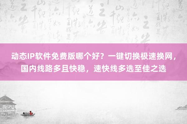 动态IP软件免费版哪个好？一键切换极速换网，国内线路多且快稳，速快线多选至佳之选