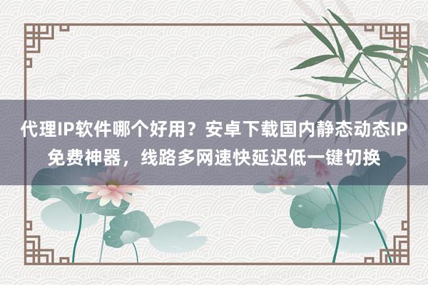 代理IP软件哪个好用？安卓下载国内静态动态IP免费神器，线路多网速快延迟低一键切换